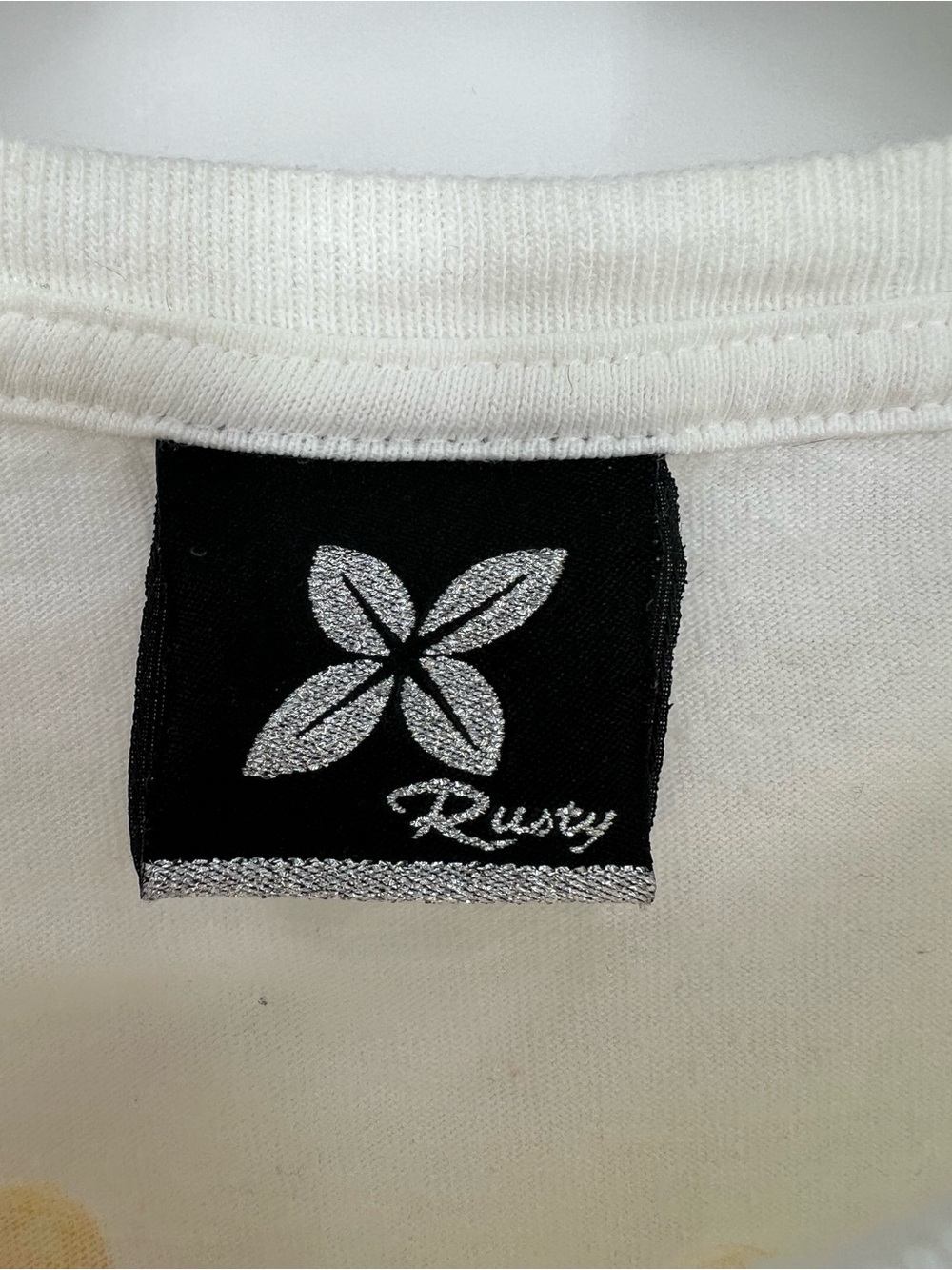 Vintage Rusty Cream Short Sleeve Tee Sunflower Logo Surf Graphic y2k 90s crop - Picture 4 of 10